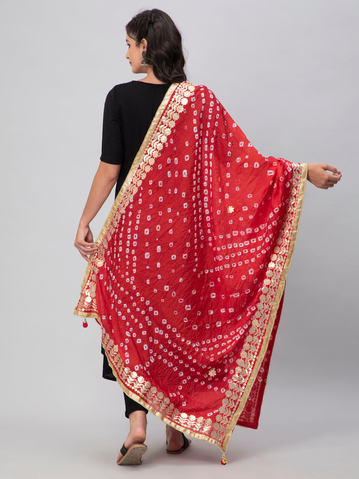 Red Bandhani Silk Blend Dupatta