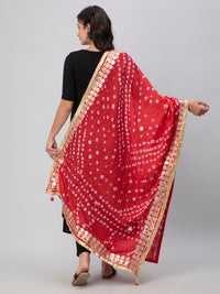 Red Bandhani Silk Blend Dupatta