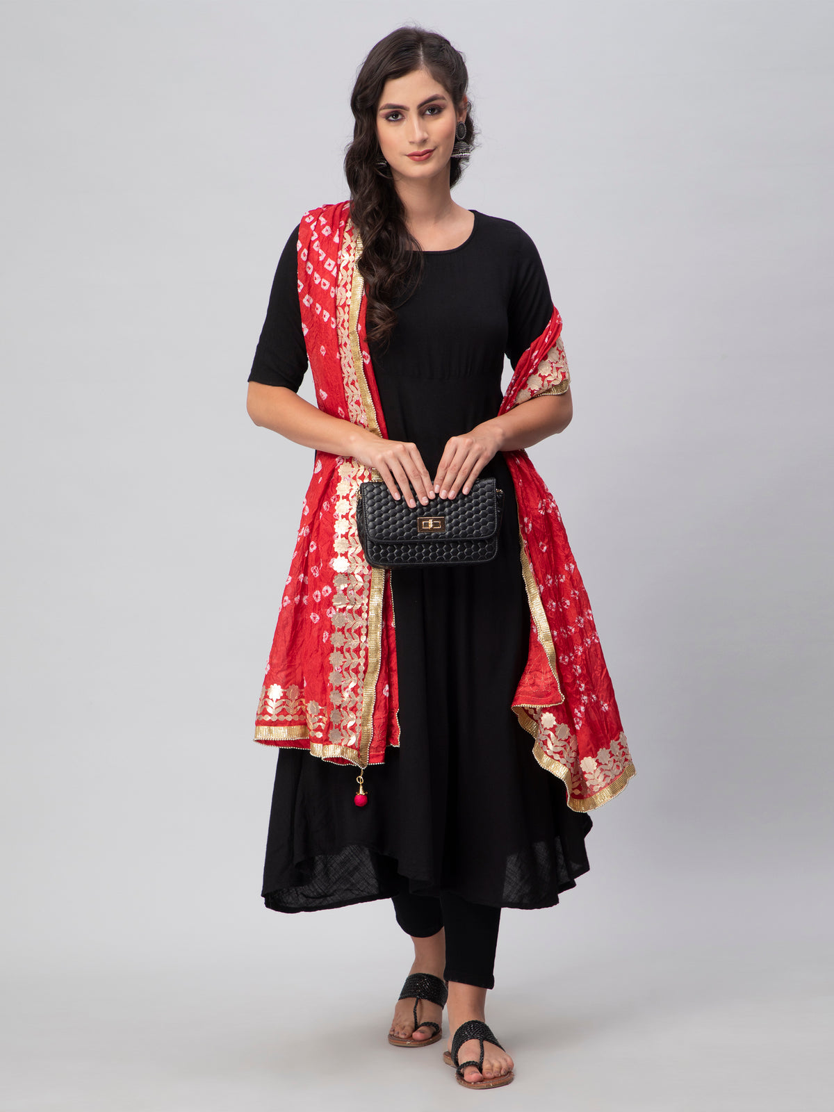 Red Bandhani Silk Blend Dupatta