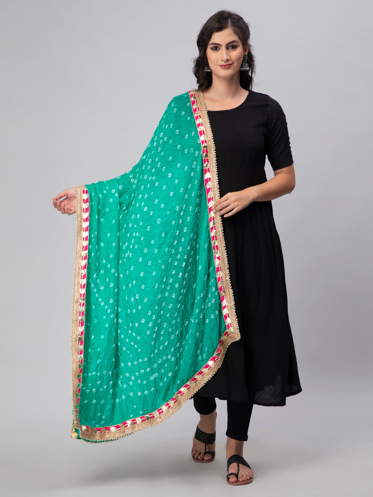Light Green Bandhani Silk Blend Dupatta