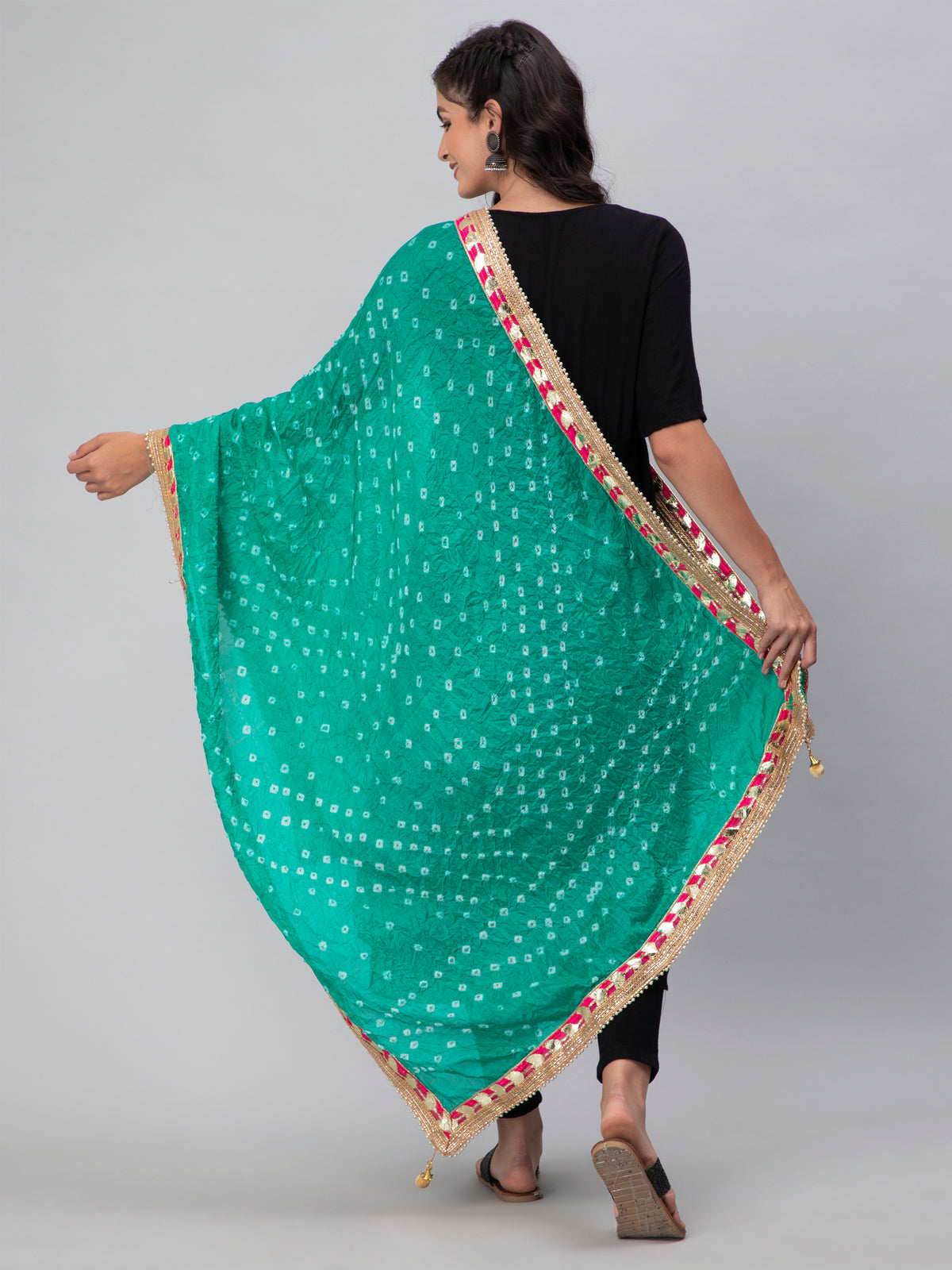 Light Green Bandhani Silk Blend Dupatta