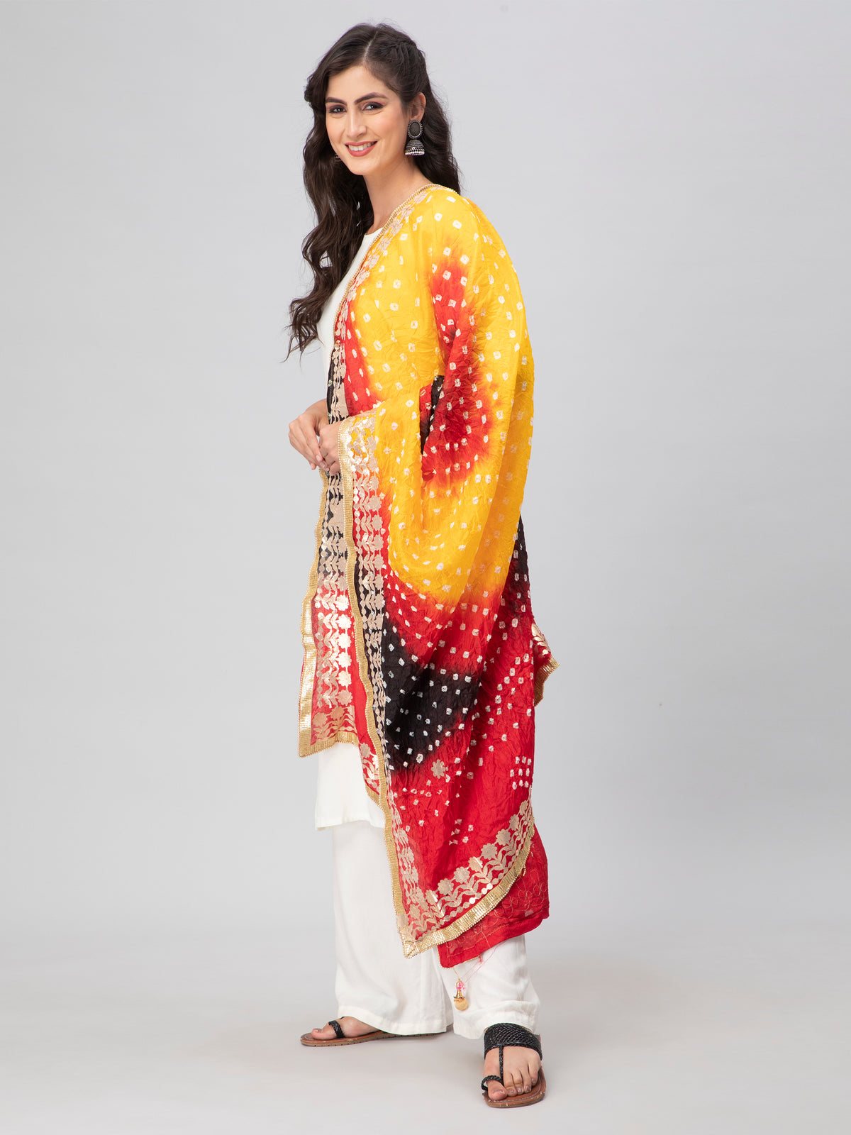 Multi-Color Bandhani Silk Blend Dupatta