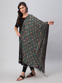 Green Printed Silk Blend Dupatta