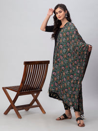 Green Printed Silk Blend Dupatta