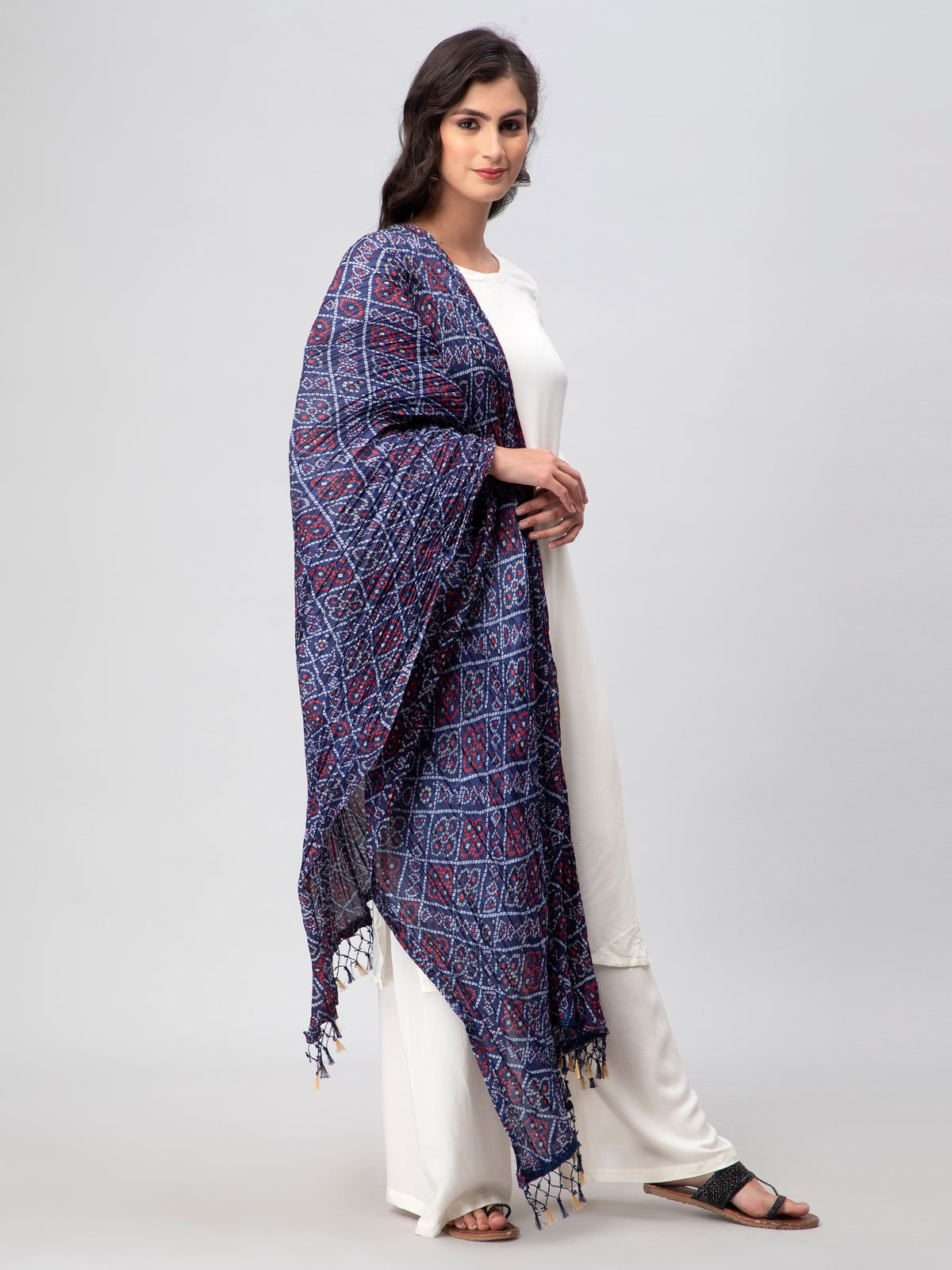 Blue Printed Silk Blend Dupatta