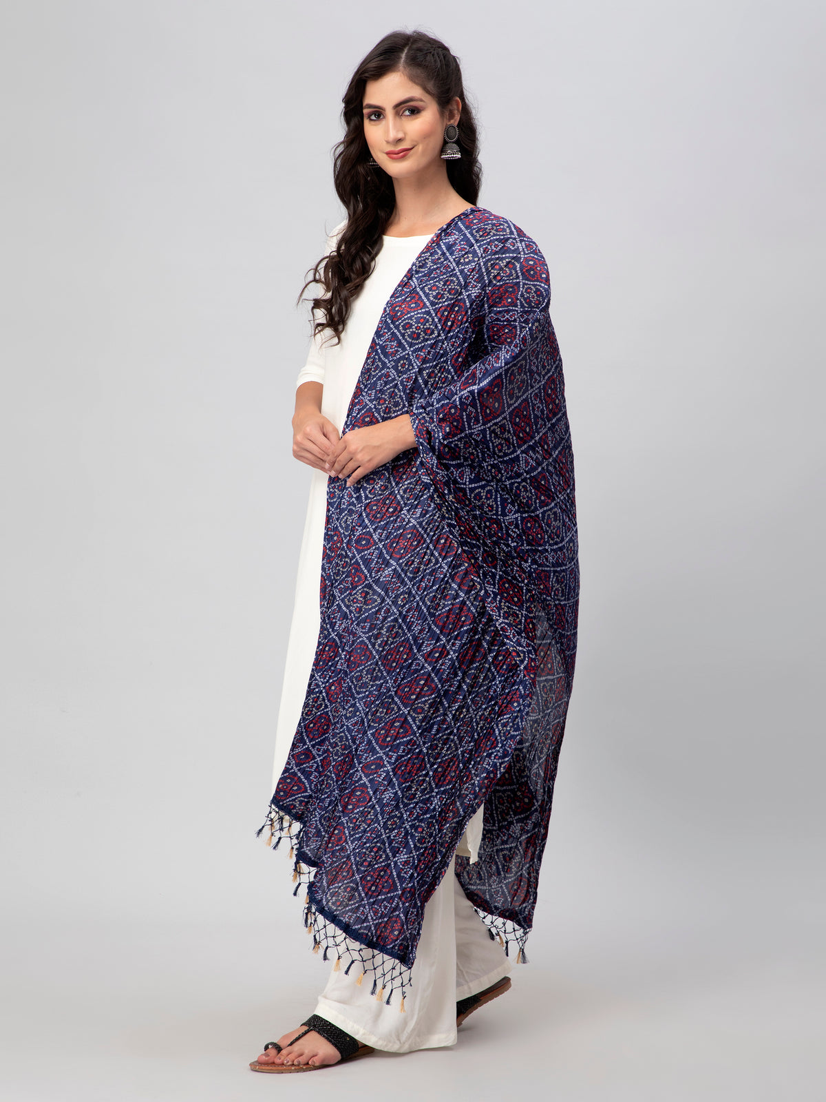 Blue Printed Silk Blend Dupatta