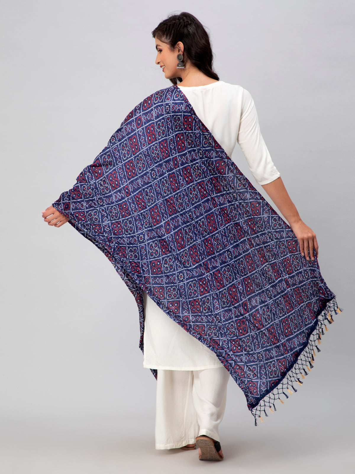 Blue Printed Silk Blend Dupatta