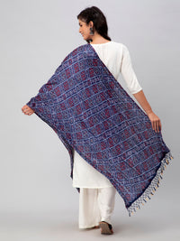 Blue Printed Silk Blend Dupatta