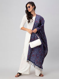 Blue Printed Silk Blend Dupatta