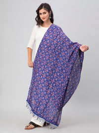 Blue Printed Silk Blend Dupatta