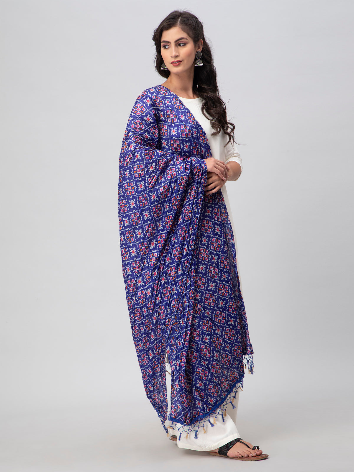 Blue Printed Silk Blend Dupatta