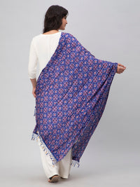Blue Printed Silk Blend Dupatta