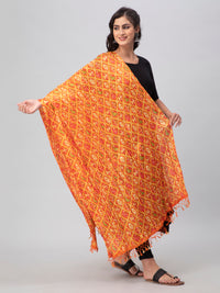Orange Printed Silk Dupatta