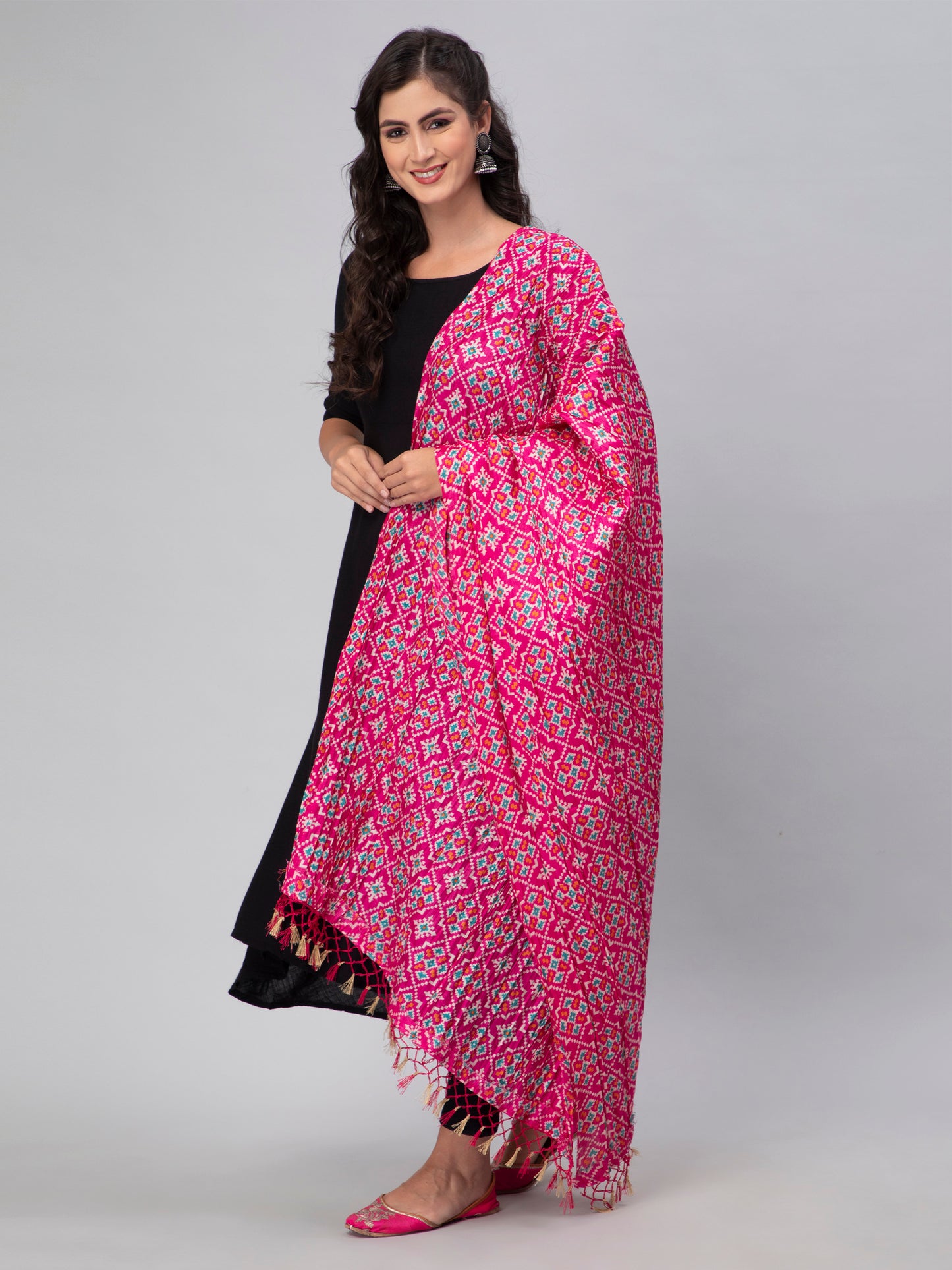 Pink Printed Silk Blend Dupatta