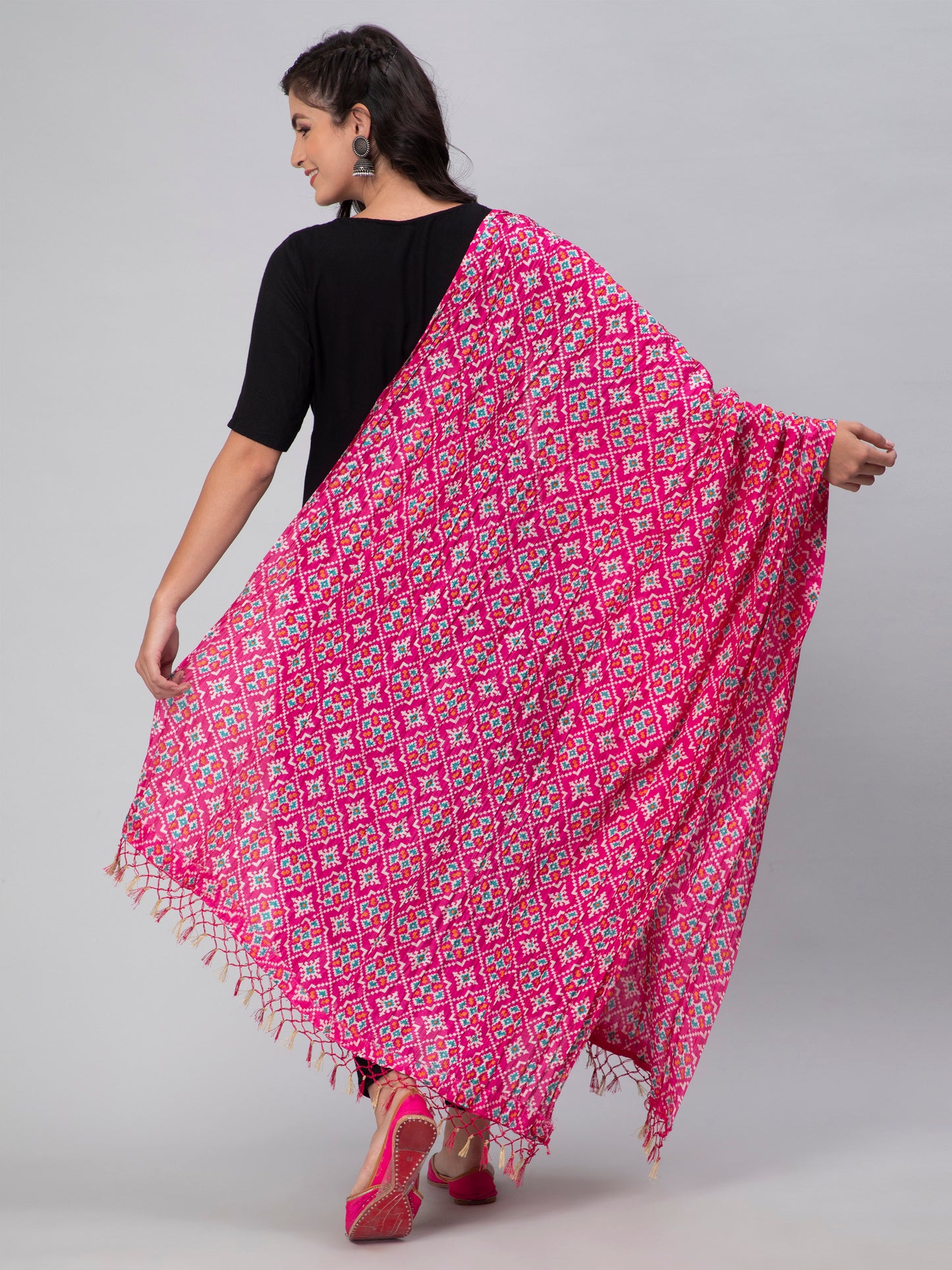 Pink Printed Silk Blend Dupatta