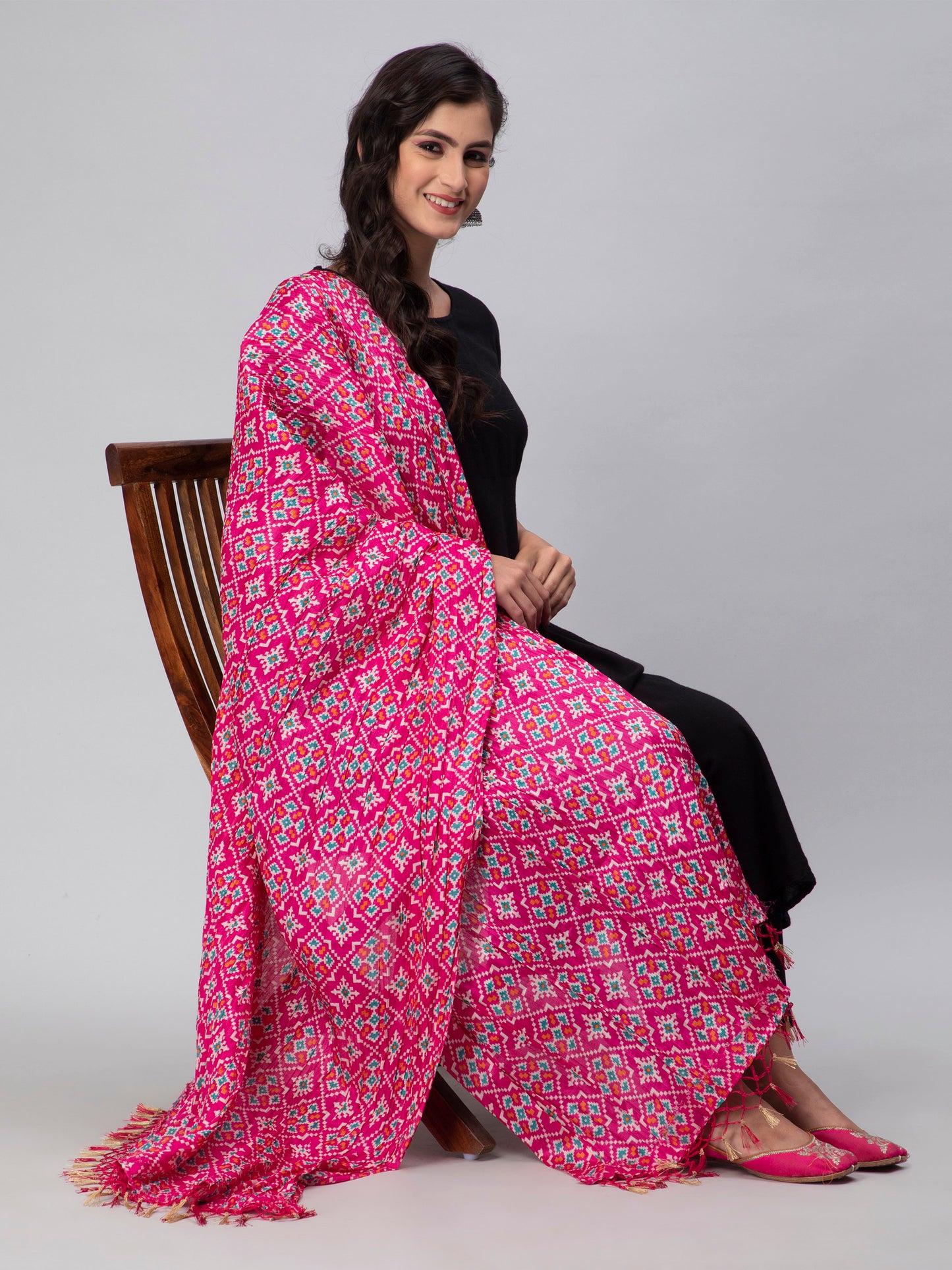 Pink Printed Silk Blend Dupatta