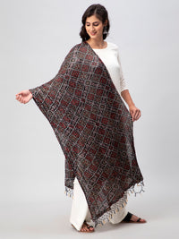 Black Printed Silk Blend Dupatta