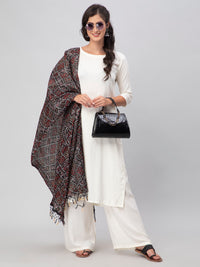 Black Printed Silk Blend Dupatta