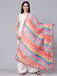 Multi-Color Chiffon Bandhani Striped Print Dupatta