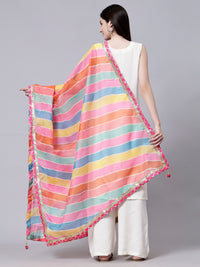 Multi-Color Chiffon Bandhani Striped Print Dupatta
