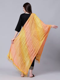 Orange Multicolor Ethnic Printed Striped Cotton Dupatta with Tasseled Border