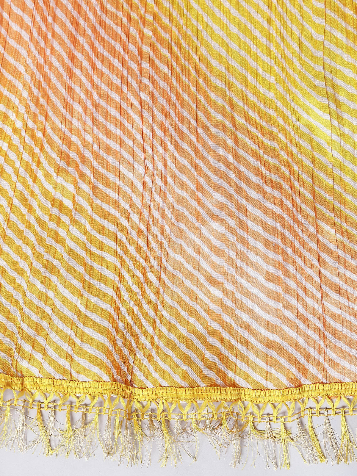Orange Multicolor Ethnic Printed Striped Cotton Dupatta with Tasseled Border