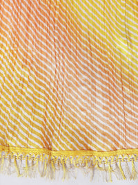 Orange Multicolor Ethnic Printed Striped Cotton Dupatta with Tasseled Border