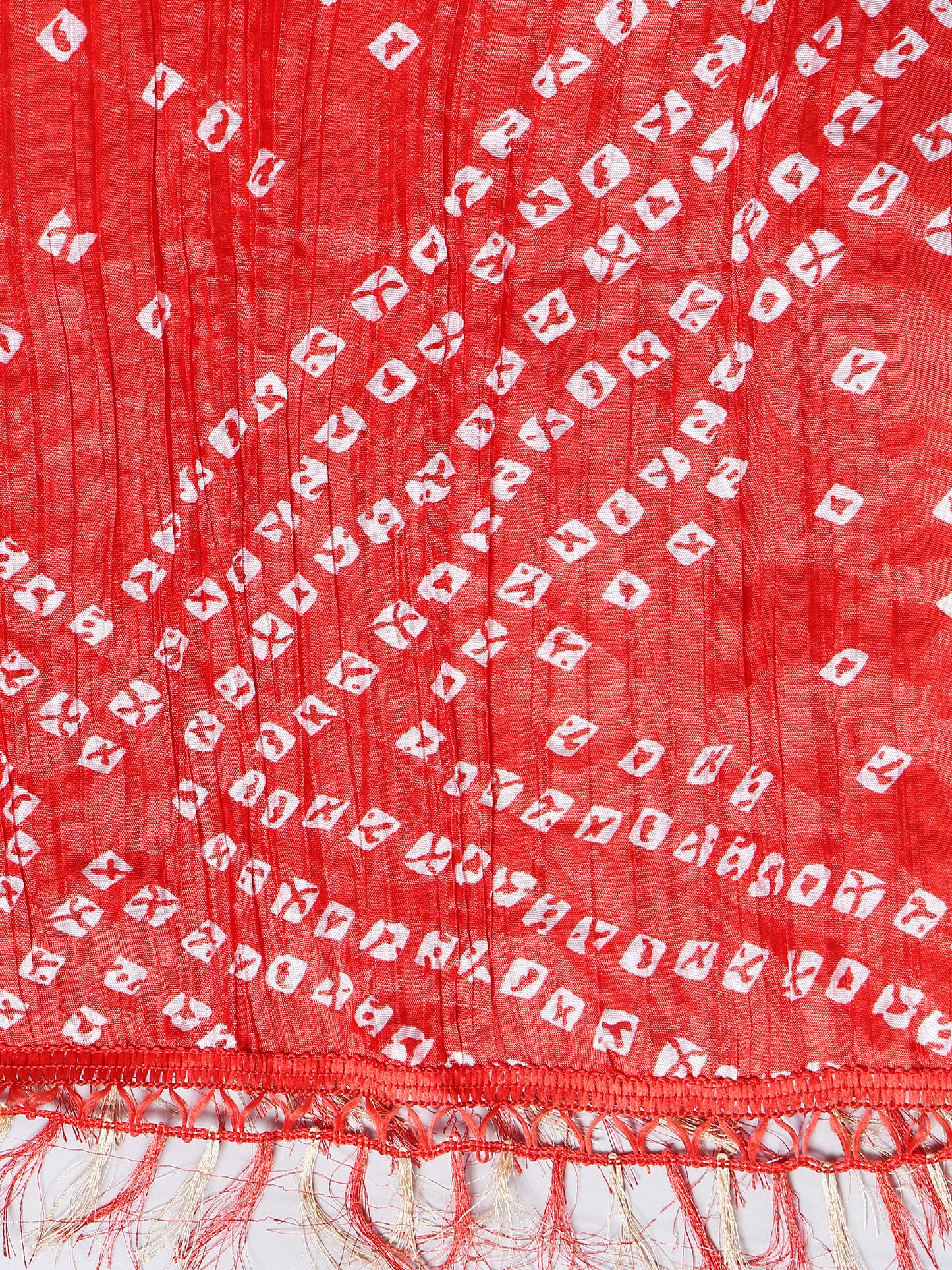 Jaipuri Red Bandhani Printed Dupatta with Tasseled Border