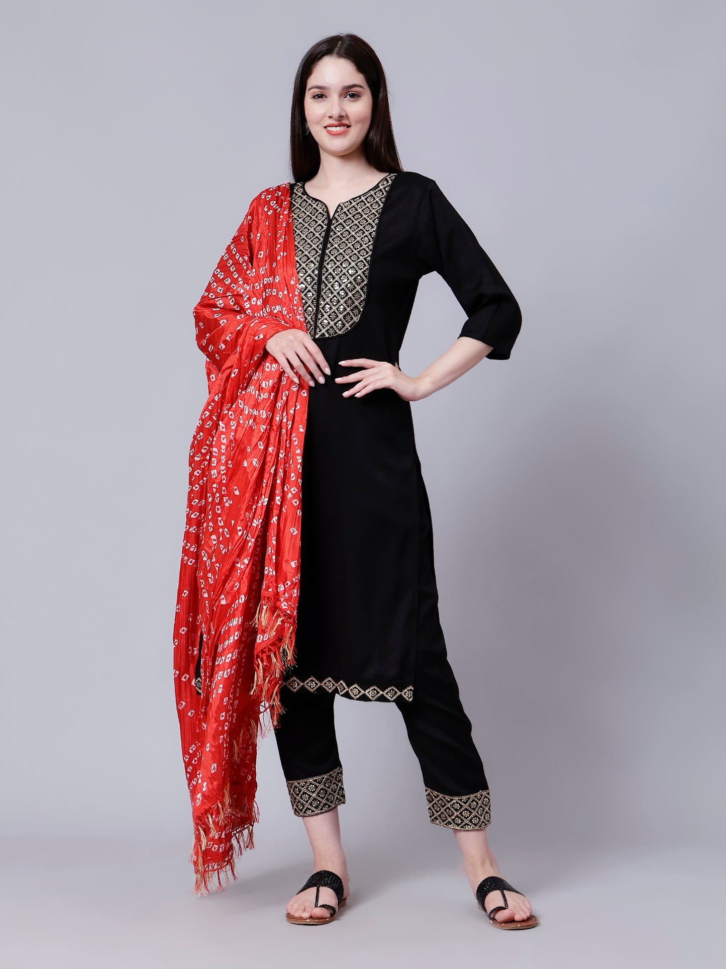Jaipuri Red Bandhani Printed Dupatta with Tasseled Border