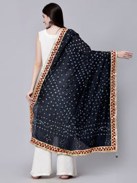 Black Jaipuri Bandhani Print Chiffon Tie-Dye Dupatta with Golden Gotta Lace Border