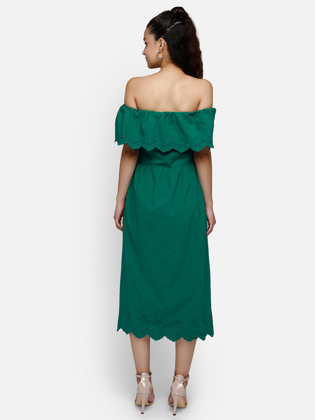 Green midi viscose bardot dress