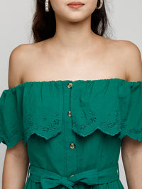 Green midi viscose bardot dress