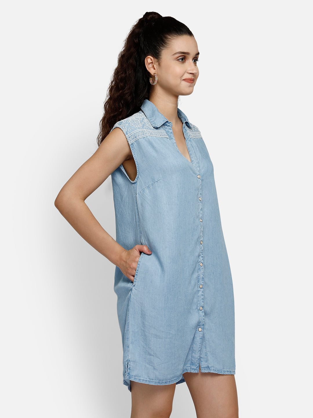 Denim blue midi shirt dress