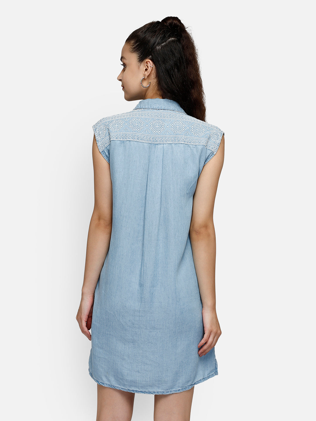 Denim blue midi shirt dress
