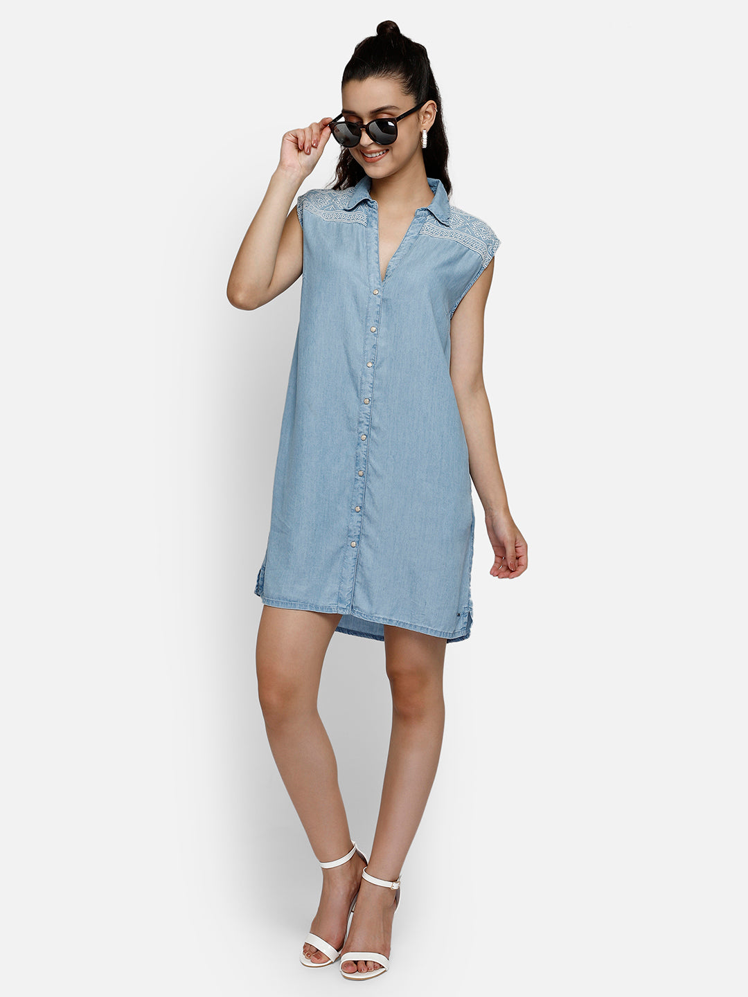 Denim blue midi shirt dress