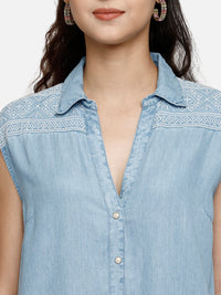 Denim blue midi shirt dress