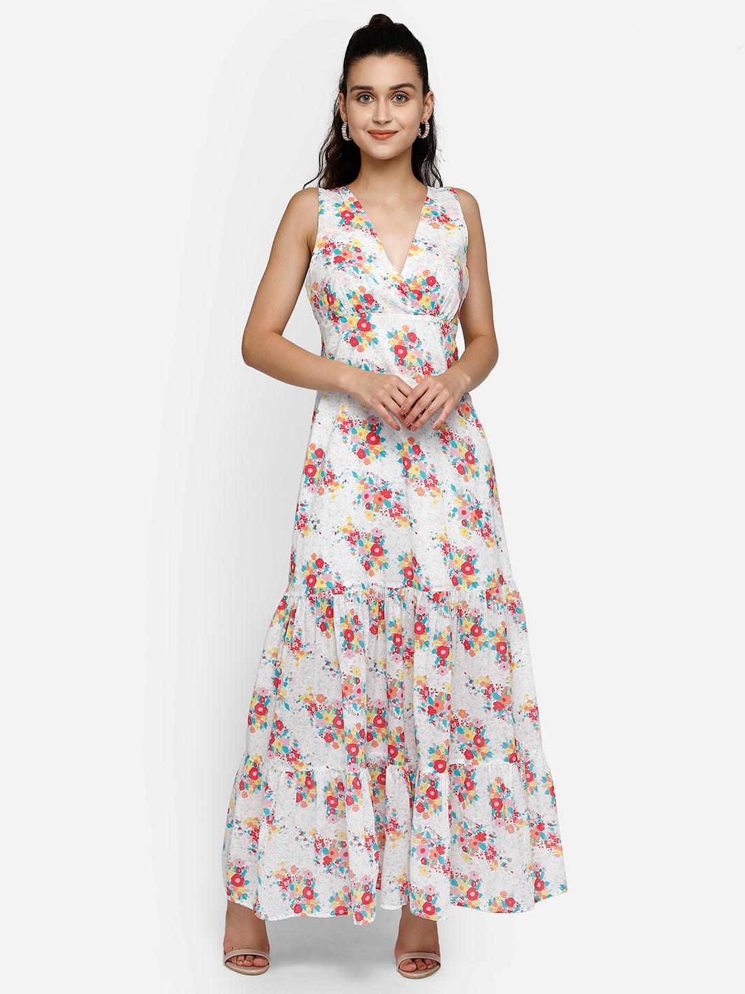 White floral print maxi dress