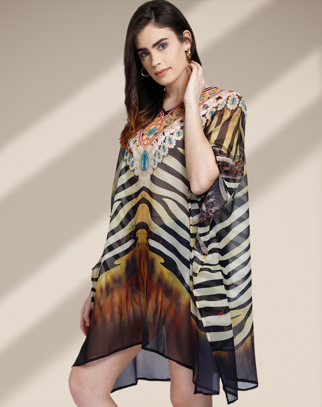 Multi-Color Printed Kaftan Dress for Women
