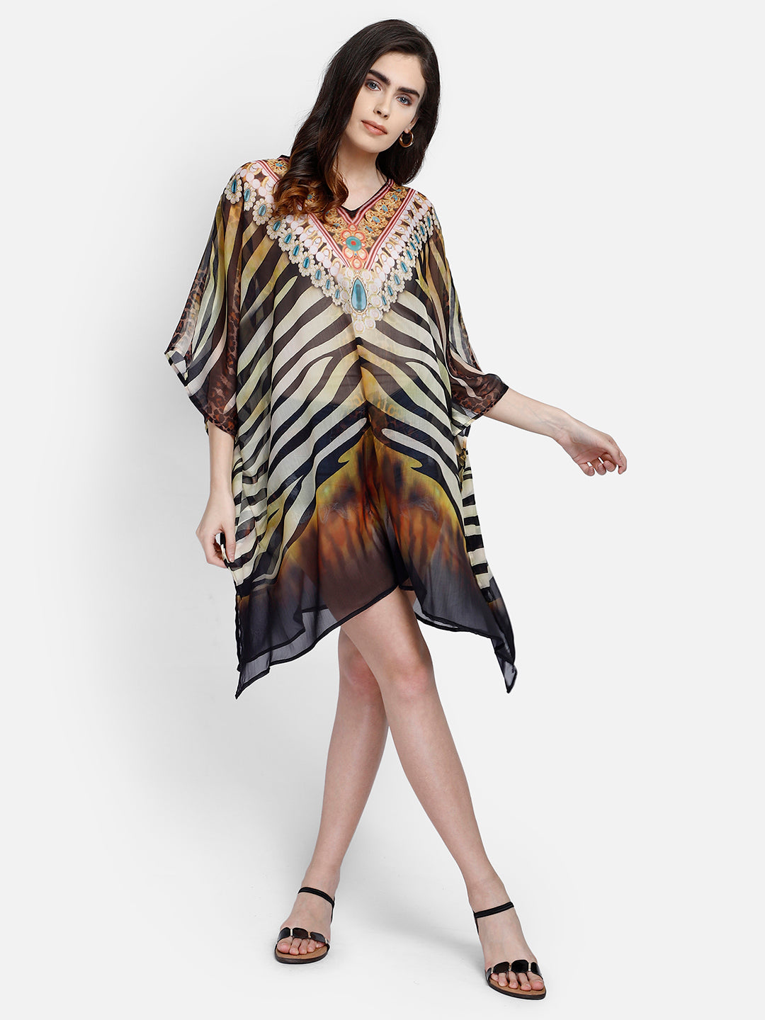 Multi-Color Printed Kaftan Dress for Women