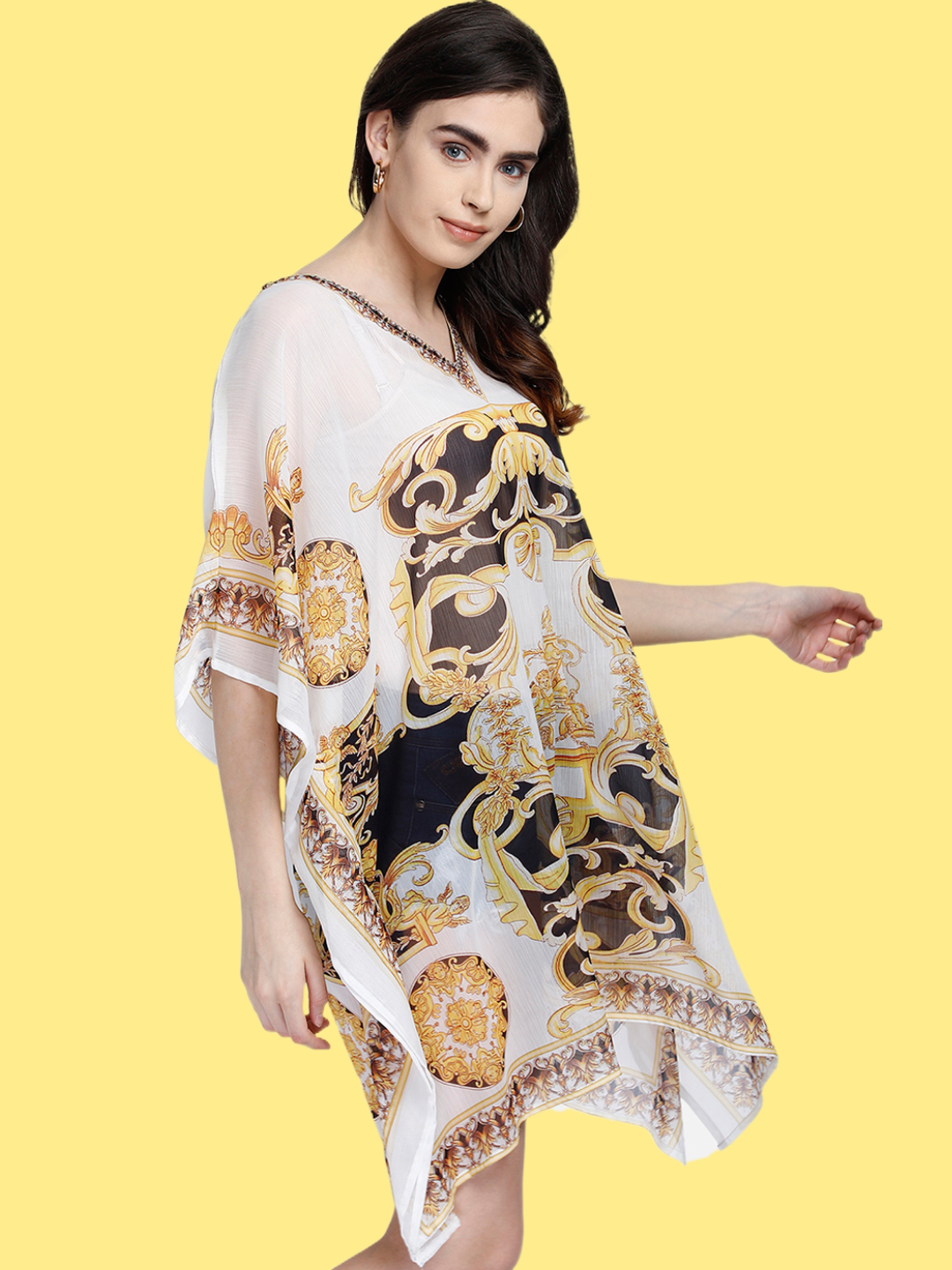 V-Neck White Kaftan