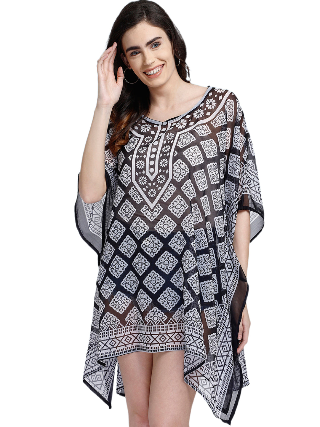 Black-White Printed Kaftan for ladies