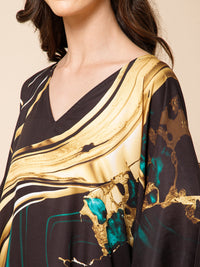 Black Printed Poly Crepe Kaftan Dress