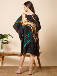 Black Printed Poly Crepe Kaftan Dress