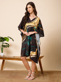 Black Printed Poly Crepe Kaftan Dress