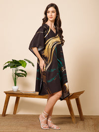 Black Printed Poly Crepe Kaftan Dress
