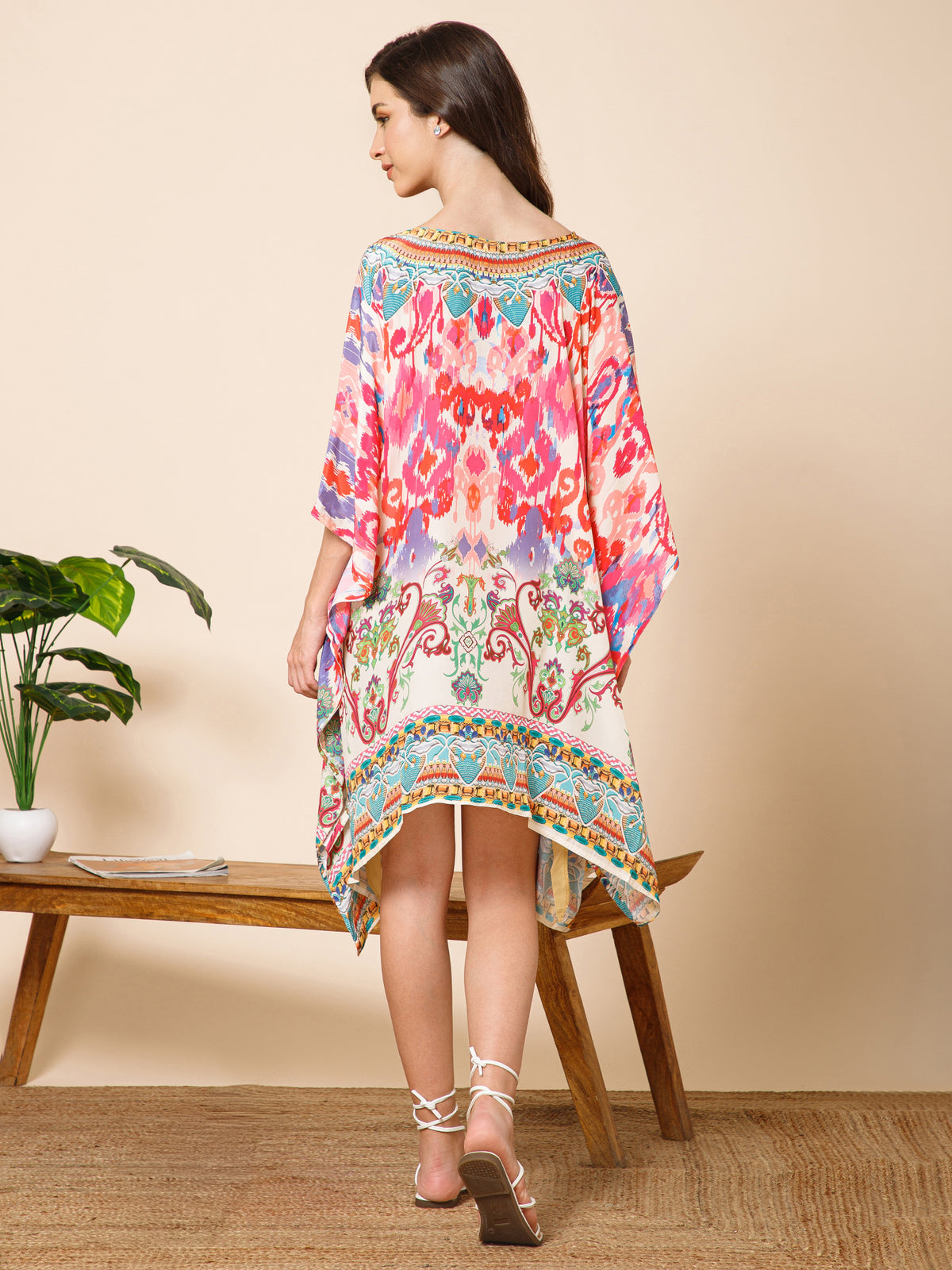 Multicolor Printed Silk Kaftan Dress