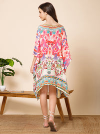 Multicolor Printed Silk Kaftan Dress