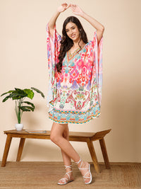 Multicolor Printed Silk Kaftan Dress