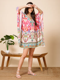 Multicolor Printed Silk Kaftan Dress