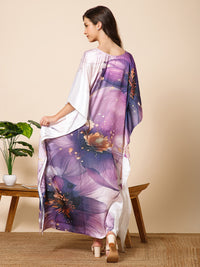 Purple Printed Satin Silk Kaftan Maxi Dress